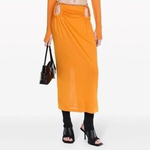 Dion Lee tangerine orange sheer silver ballchain waist cutout midi skirt